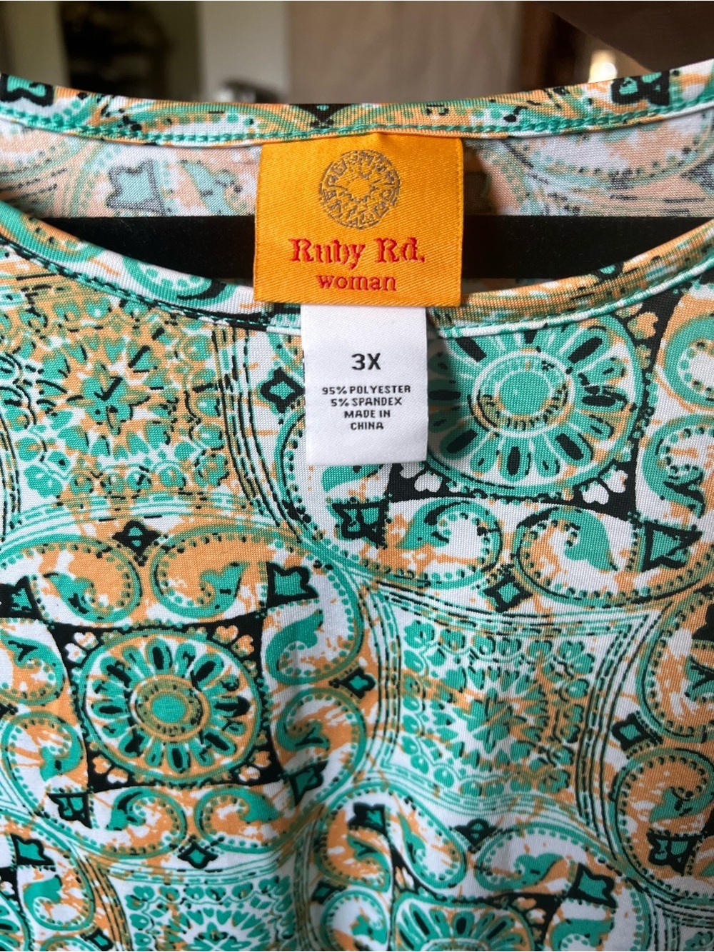 Ruby Rd. Turquoise & Peach Patterned Short Sleeve Tee - Picture 4 of 4